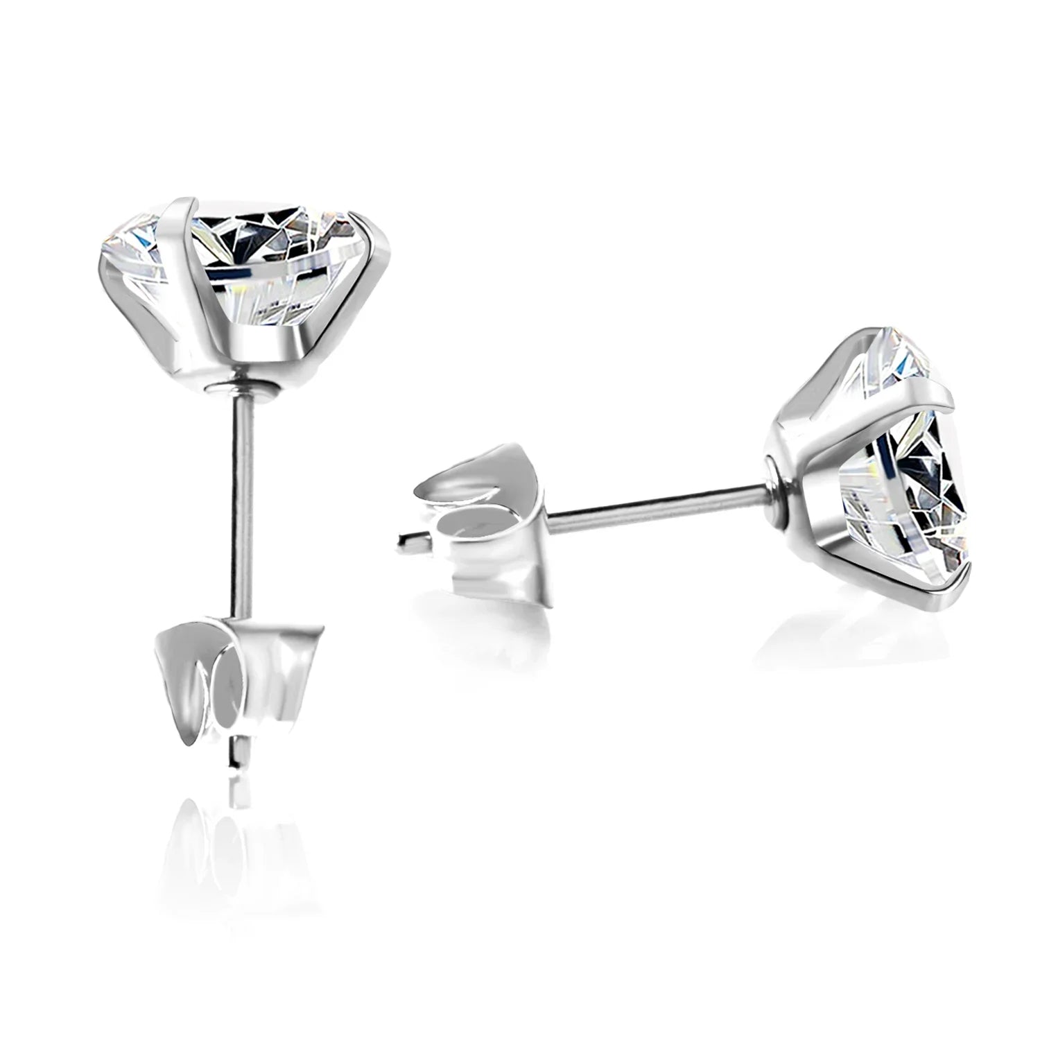 Crystal Round Stud Earrings for Men | Surgical Steel Screw Back Earrings