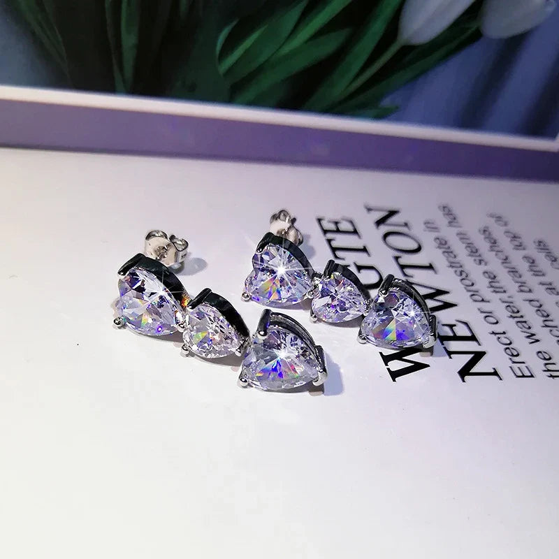 Huitan Heart Earrings for Women | Cubic Zirconia Drop Earrings