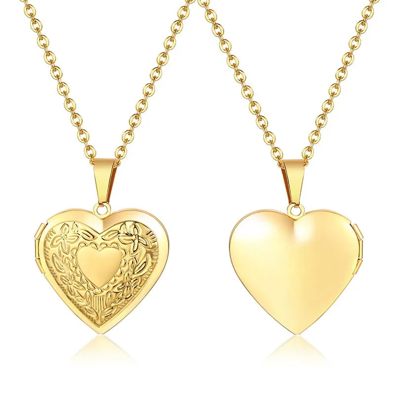 Monogram Floral Oval Heart Locket Pendant Necklace | Stainless Steel Photo Frame Keepsake