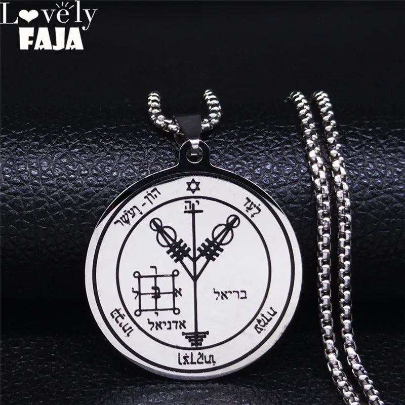 Fourth Pentacle of Jupiter Key of Solomon Stainless Steel Pendant Necklace | Archangel Symbol Jewelry