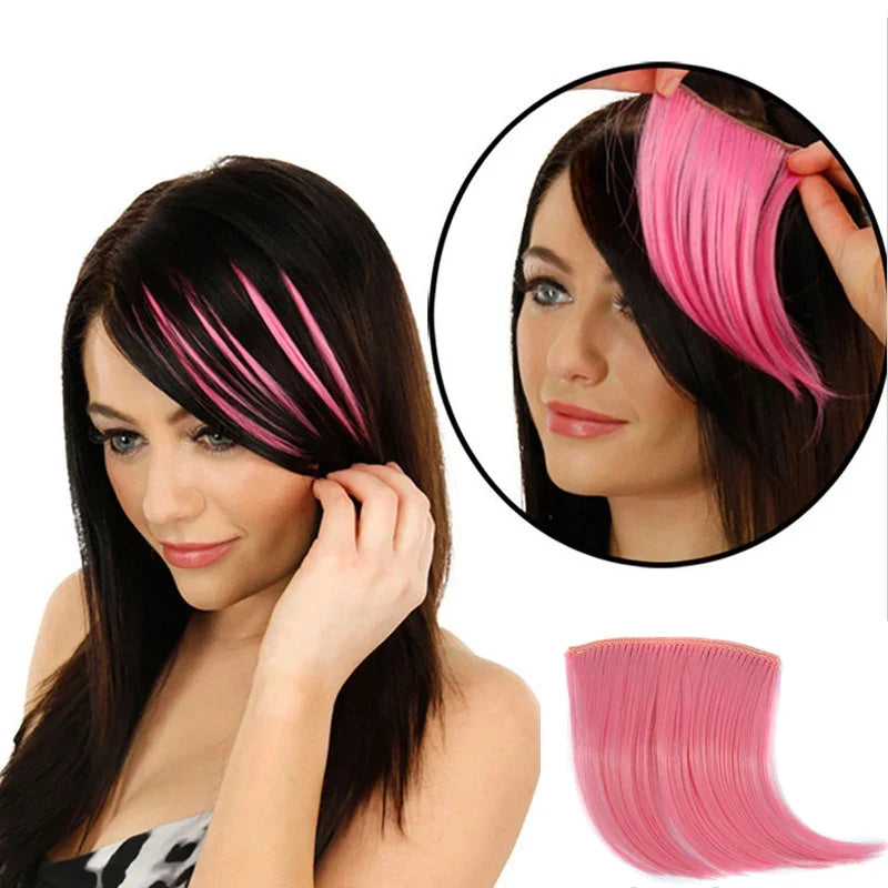 Colorful Clip In Bangs Hair Extensions | High Temperature Fiber Hair Pieces for Women