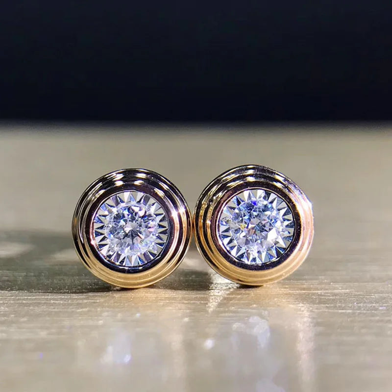 Huitan Classic Stud Earrings | Round White CZ Simple Design for Couples