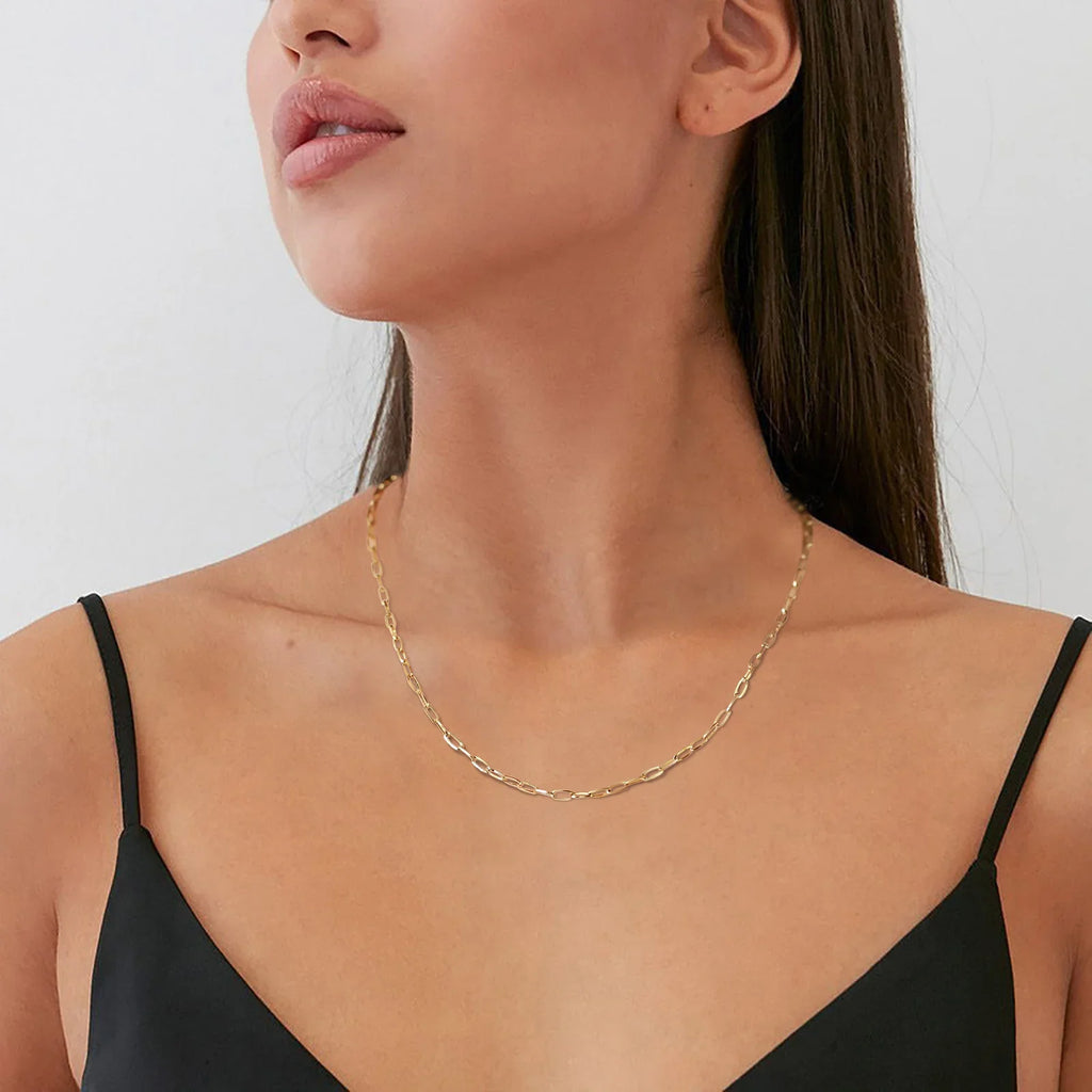 Rose Gold Paperclip Chain Necklace | Stainless Steel Rectangle Link Choker for Women