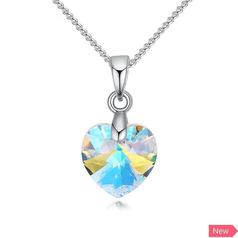 Crystal Heart Pendant Necklace | Silver Chain Jewelry for Women