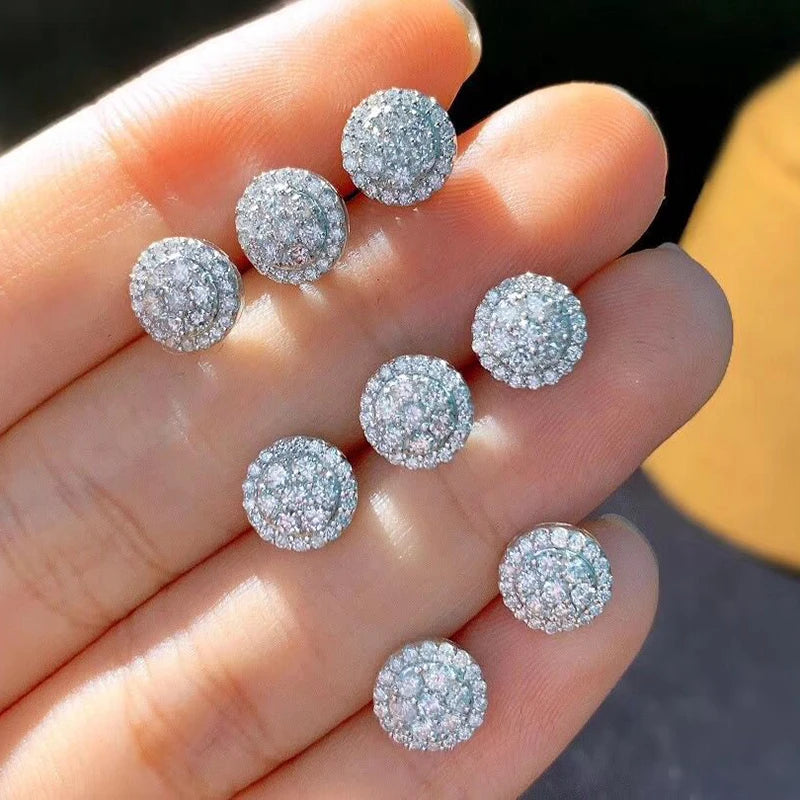 Dainty Round Cubic Zirconia Stud Earrings for Women | Classic White CZ Push-Back Earrings