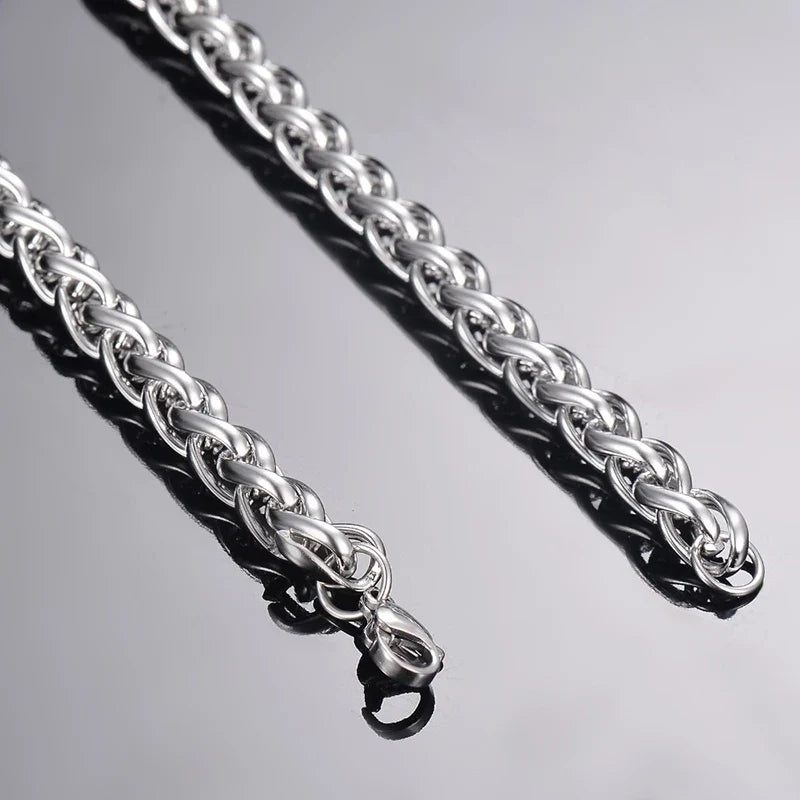 Stainless Steel Keel Link Chain Necklace | Braided Wheat Chain for Men Women