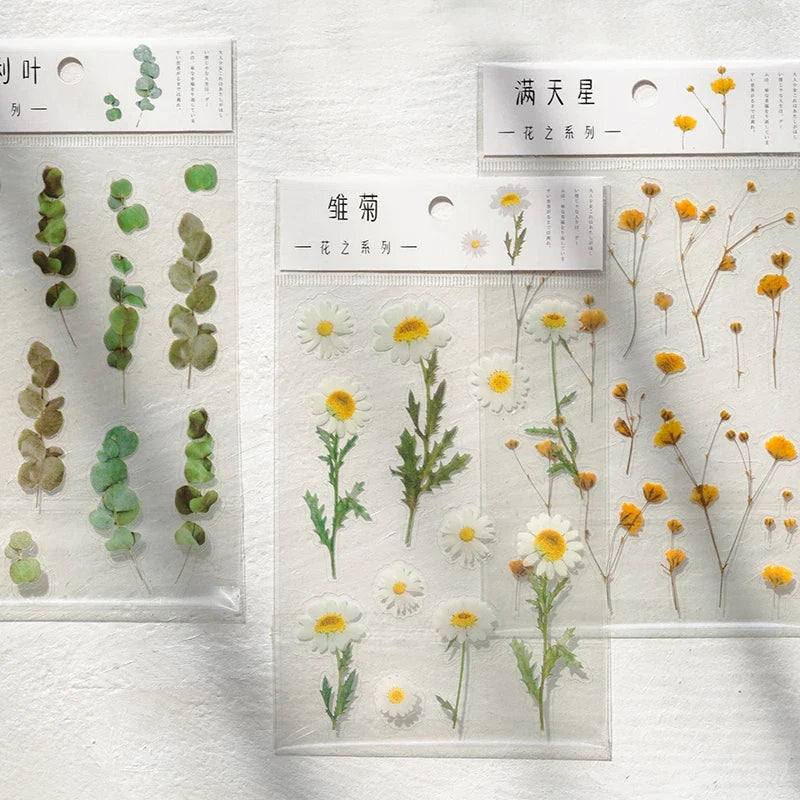 Yoofun Daisy Clover Babysbreath Fern Transparent PET Stickers | Floral Plant Sticker Set for Scrapbooking and DIY Crafts