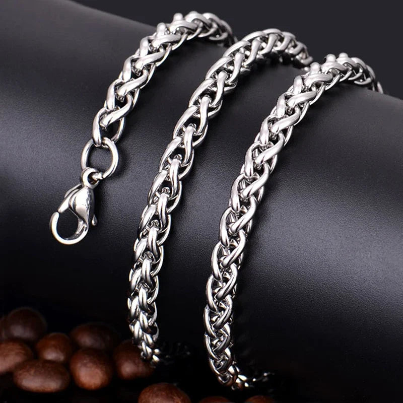 Stainless Steel Keel Link Chain Necklace | Braided Wheat Chain for Men Women