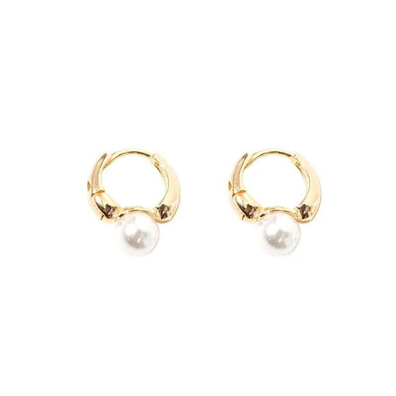 ANENJERY Imitation Pearl Hoop Earrings | Round Cubic Zirconia Jewelry for Women