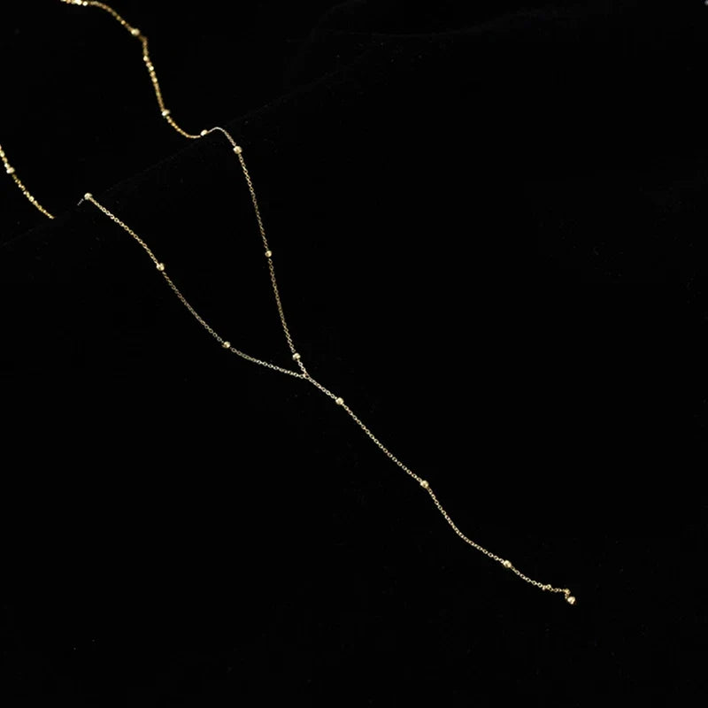 Silver Bead Chain Necklace | Simple Tassel Clavicle Chain for Women