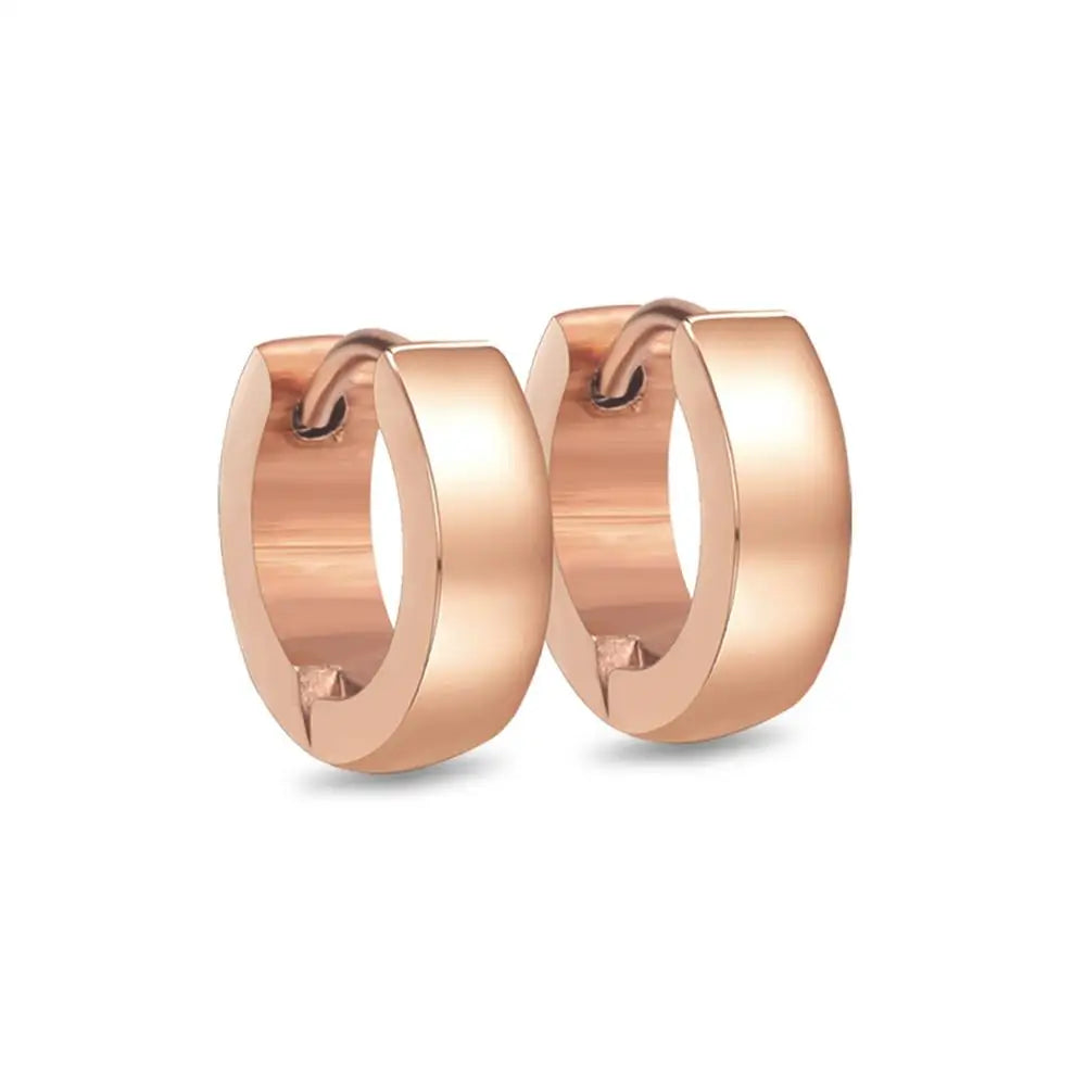 Solid Smooth Hoop Earrings Rosegold Black Stainless Steel Simple Round Ear Clips | Unisex Fashion Jewelry