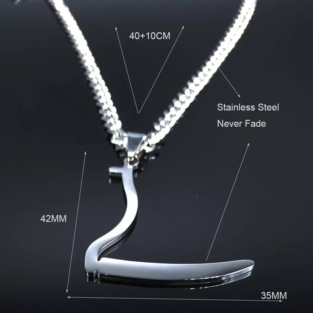 Silver Grim Reaper Sickle Pendant Necklace | Punk Stainless Steel Jewelry for Women