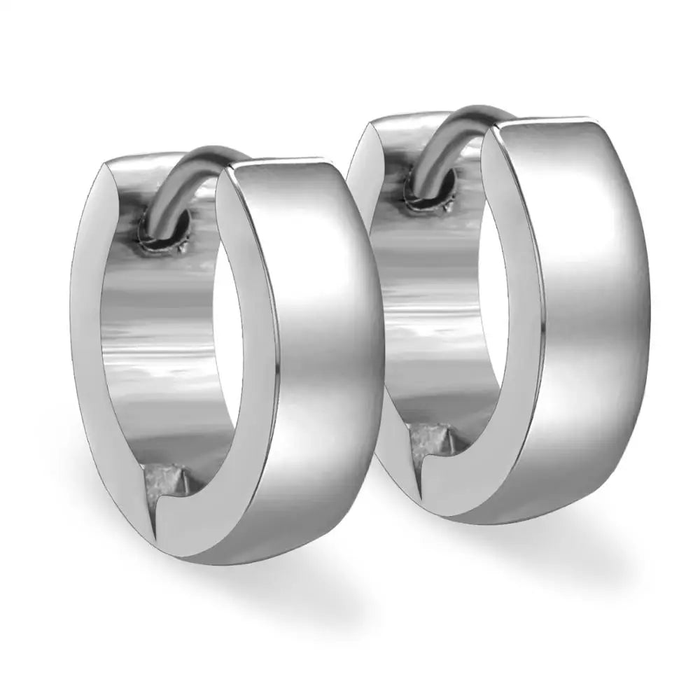 Solid Smooth Hoop Earrings Rosegold Black Stainless Steel Simple Round Ear Clips | Unisex Fashion Jewelry