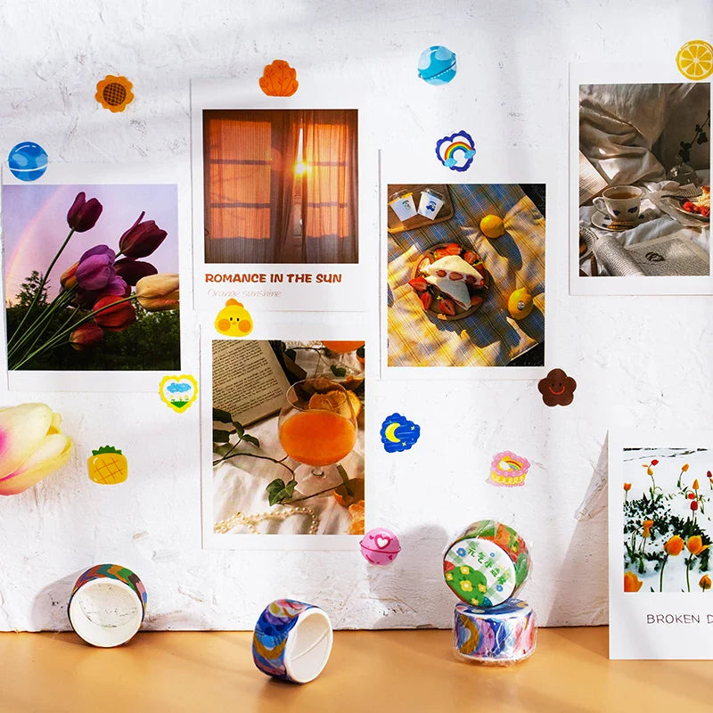 Kawaii Cartoon Washi Tape Stickers | 100pcs Roll Decorative Adhesive Masking Tape for Scrapbooking and DIY Stationery