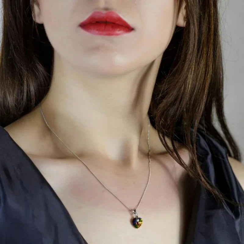 Crystal Heart Pendant Necklace | Silver Chain Jewelry for Women