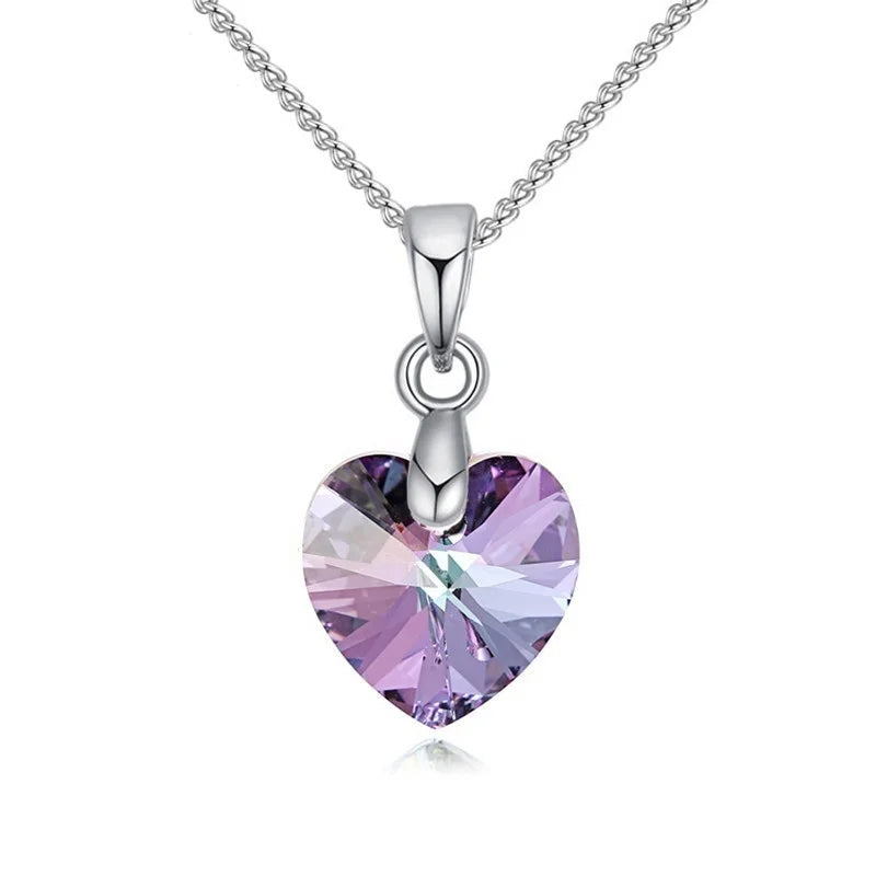 Crystal Heart Pendant Necklace | Silver Chain Jewelry for Women