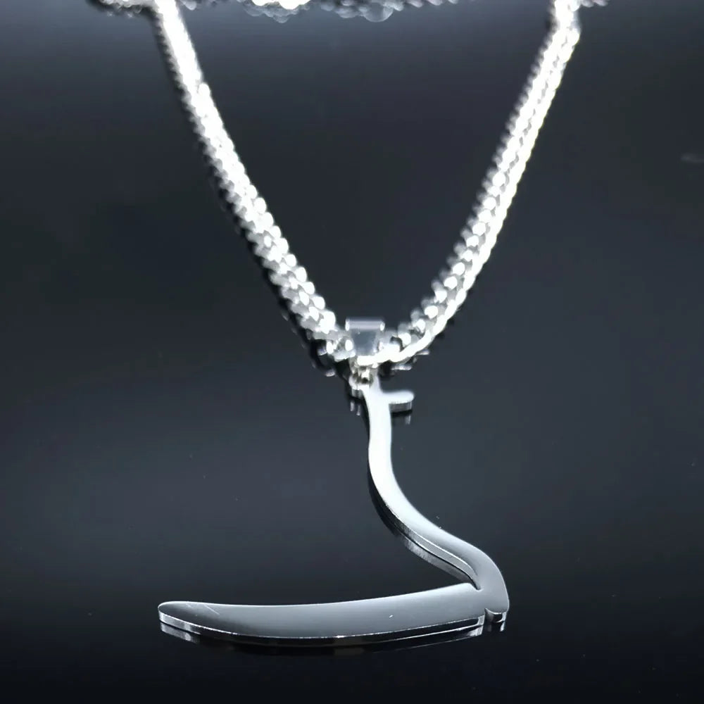 Silver Grim Reaper Sickle Pendant Necklace | Punk Stainless Steel Jewelry for Women