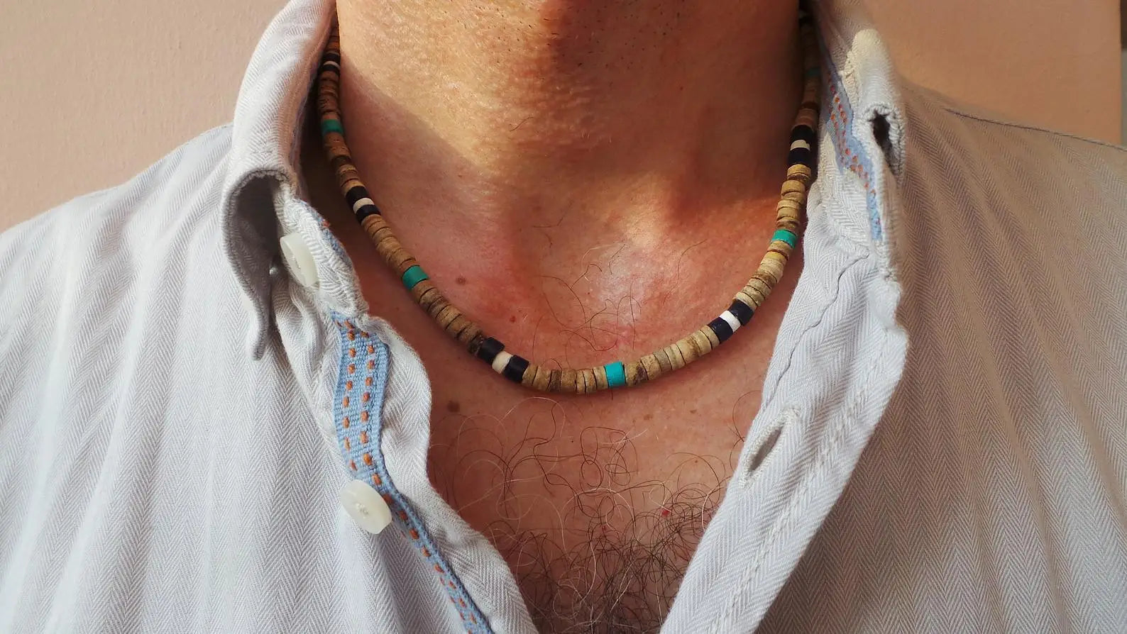 Men's Beaded Wood Beach Necklace | African Inspired Surfer Jewelry