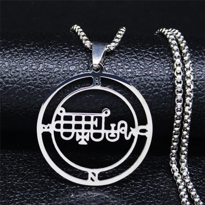 Stainless Steel Demon Seal Pendant Necklace | Gothic Satan BUNE Chain Jewelry for Men Women