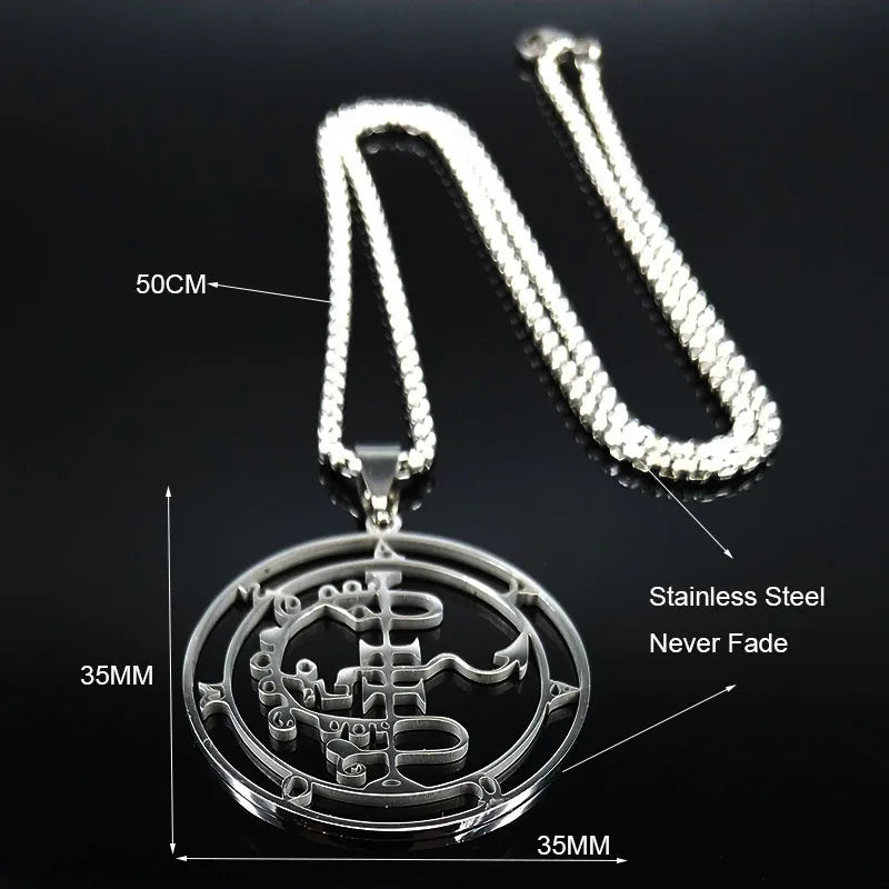 Sigeal Sigil De Lucifer Stainless Steel Satan Necklace | Asmoday Key Baphomet Pendant Jewelry
