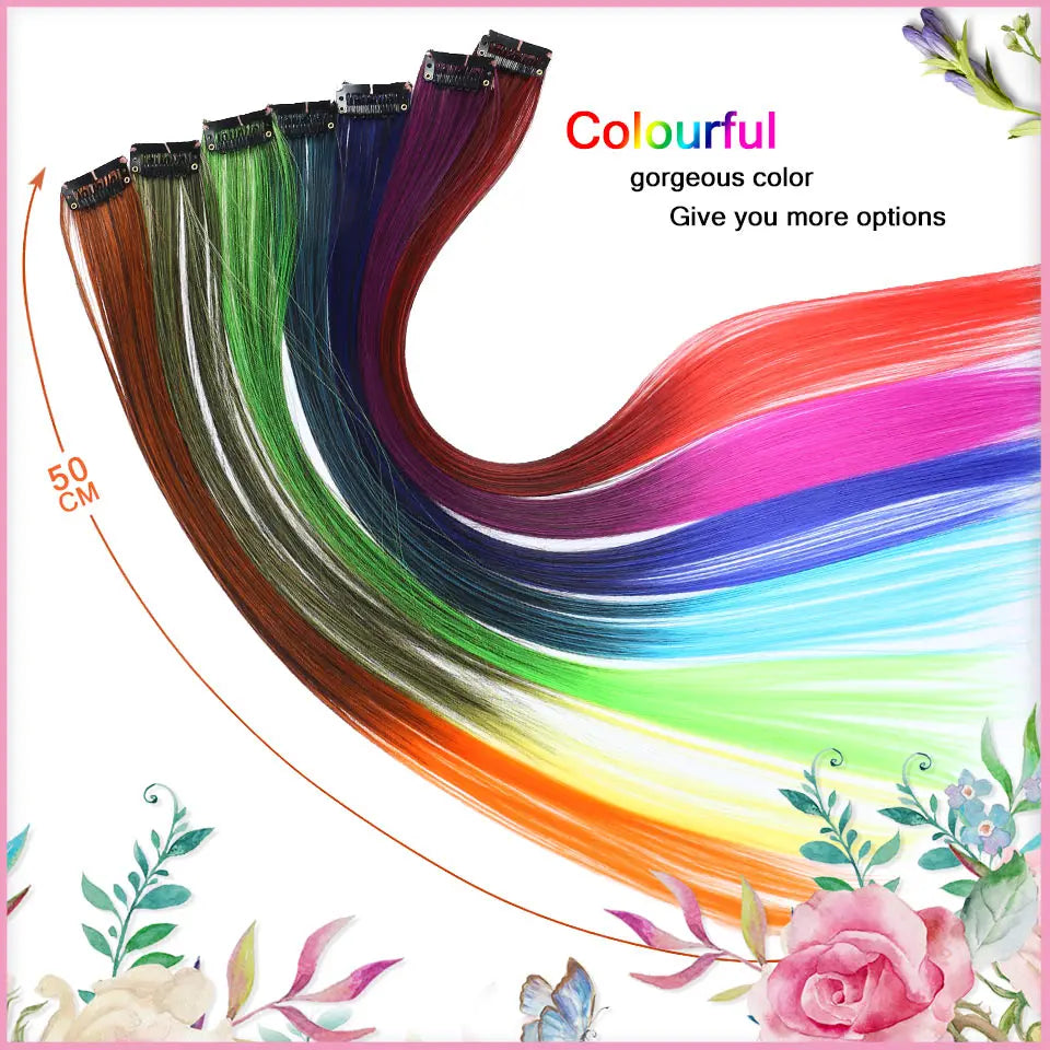 Clip In Rainbow Highlight Hair Extensions | Pink Synthetic Hair Strands