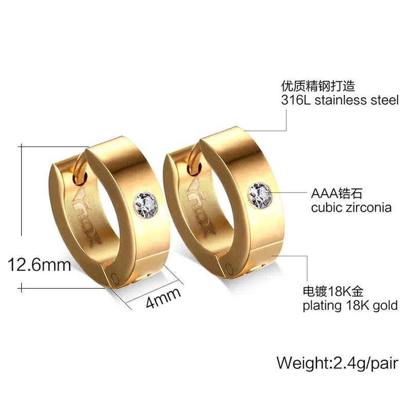 Stainless Steel Hoop Earrings for Women | Cubic Zirconia Huggie Ear Cuff