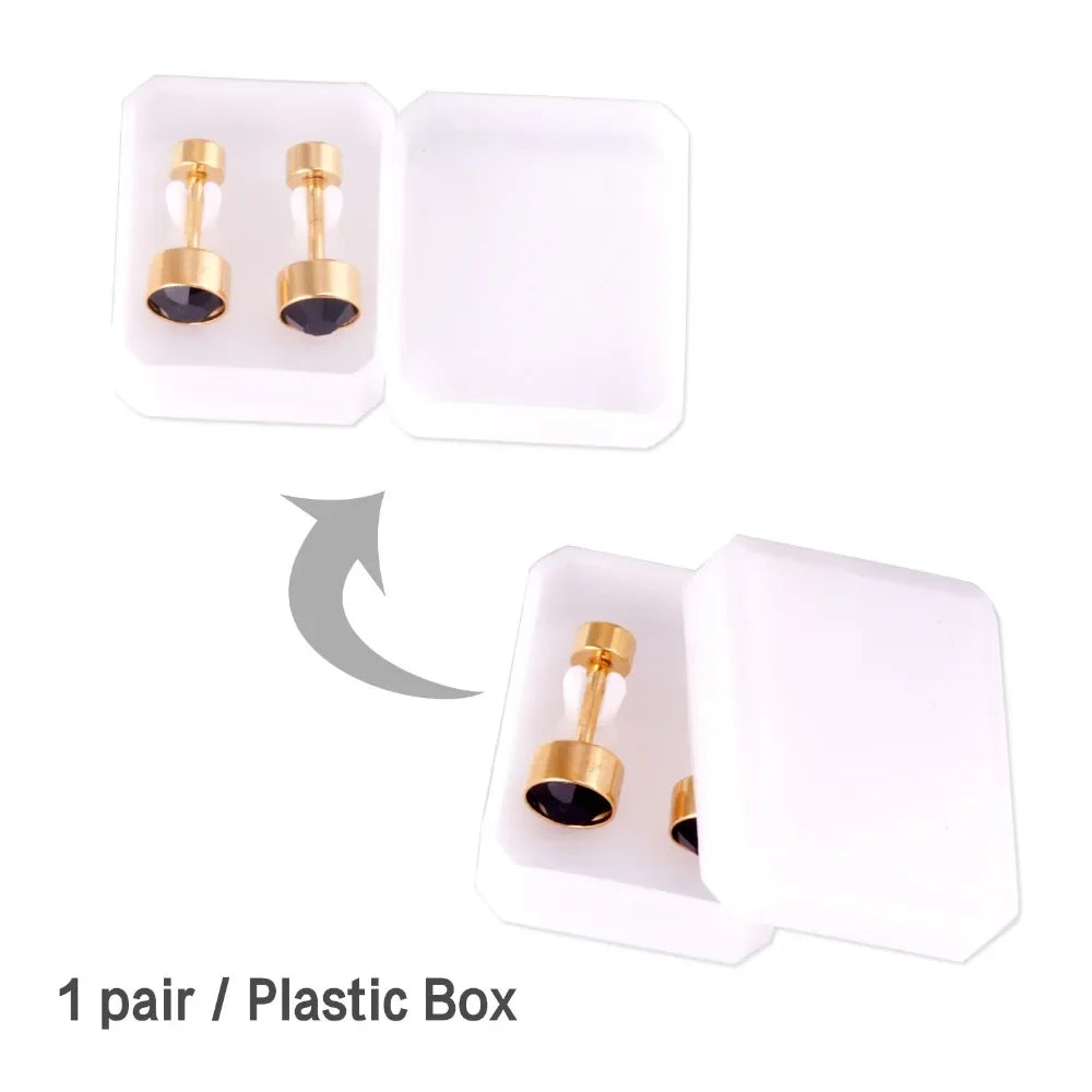 Black Crystal Screw Back Stud Earrings | Stainless Steel Fashion Jewelry for Women