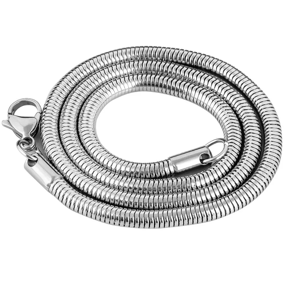 Stainless Steel Round Snake Chain Pendant Necklace | Unisex Classic Jewelry
