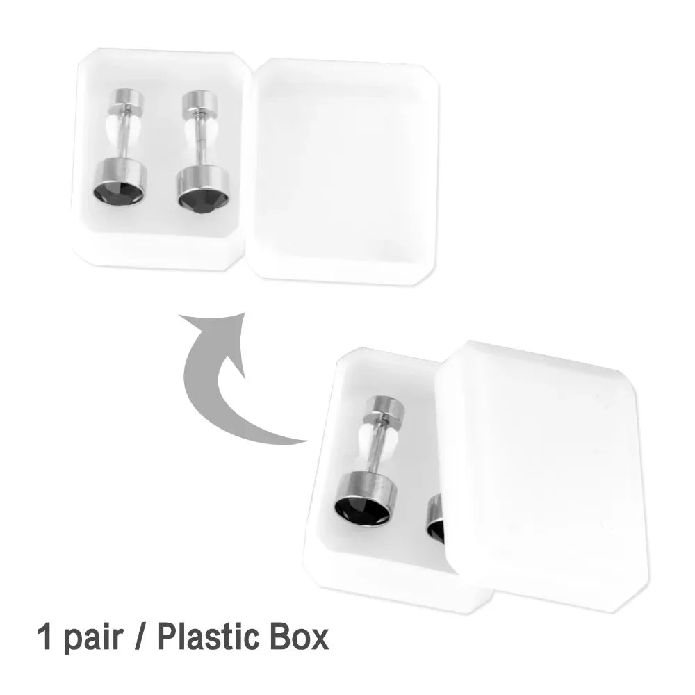 Black Crystal Screw Back Stud Earrings | Stainless Steel Fashion Jewelry for Women