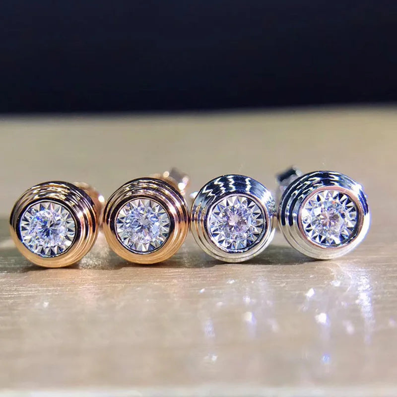 Huitan Classic Stud Earrings | Round White CZ Simple Design for Couples