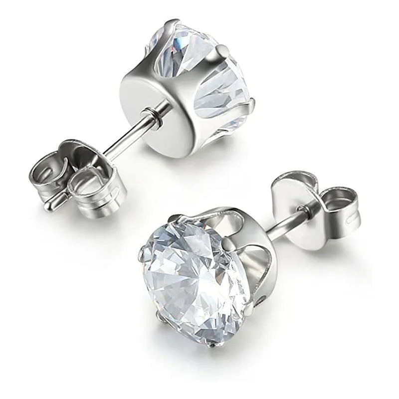 Huitan Minimalist Crystal Cubic Zirconia Stud Earrings | 6 Claws Unisex Fashion Jewelry