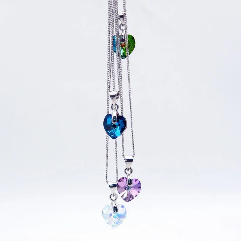 Crystal Heart Pendant Necklace | Silver Chain Jewelry for Women