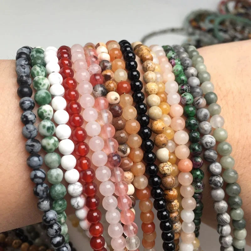 4mm Natural Stone Beaded Necklace and Bracelet Set | Tiger Eye Tourmaline Amazonite Agates Crystal Quartz
