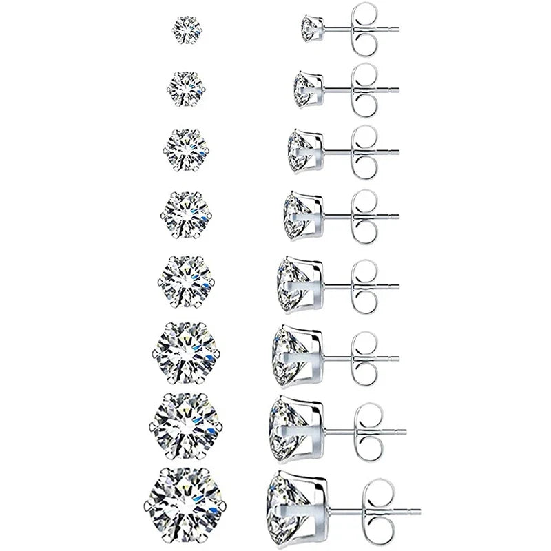 Huitan Minimalist Crystal Cubic Zirconia Stud Earrings | 6 Claws Unisex Fashion Jewelry