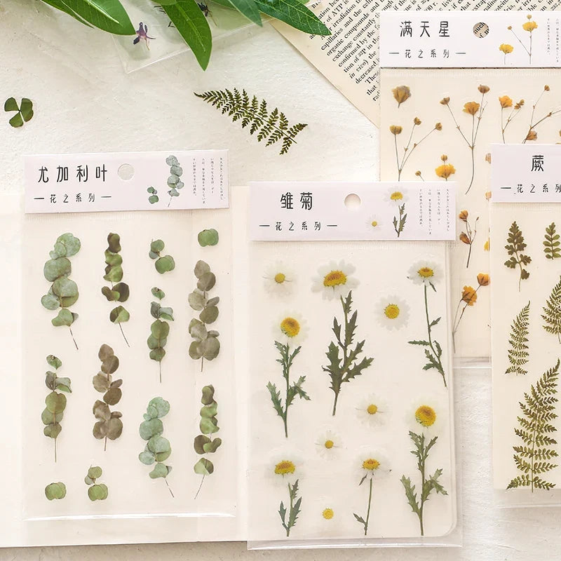 Yoofun Daisy Clover Babysbreath Fern Transparent PET Stickers | Floral Plant Sticker Set for Scrapbooking and DIY Crafts