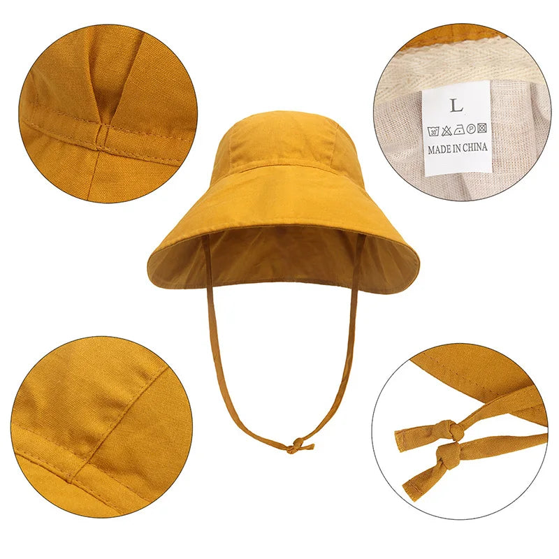 Big Brim Baby Sun Hat | Cotton Linen Kids Bucket Hat for Girls Boys