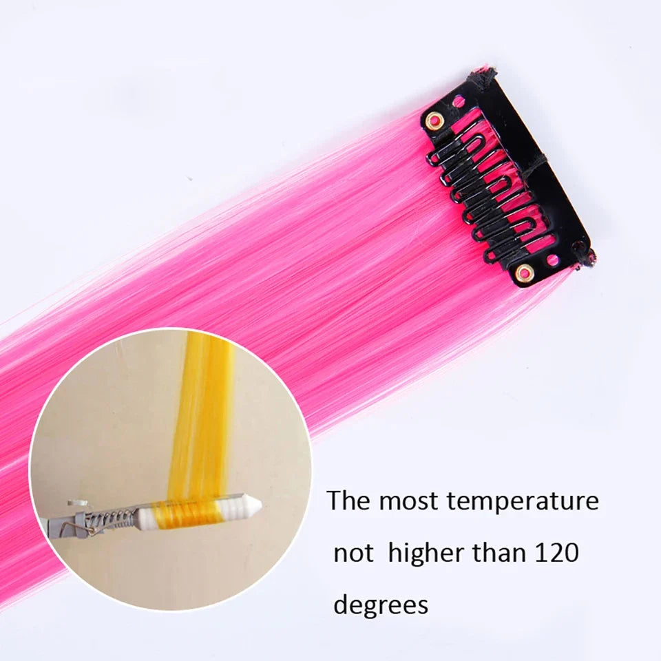 Clip In Rainbow Highlight Hair Extensions | Pink Synthetic Hair Strands