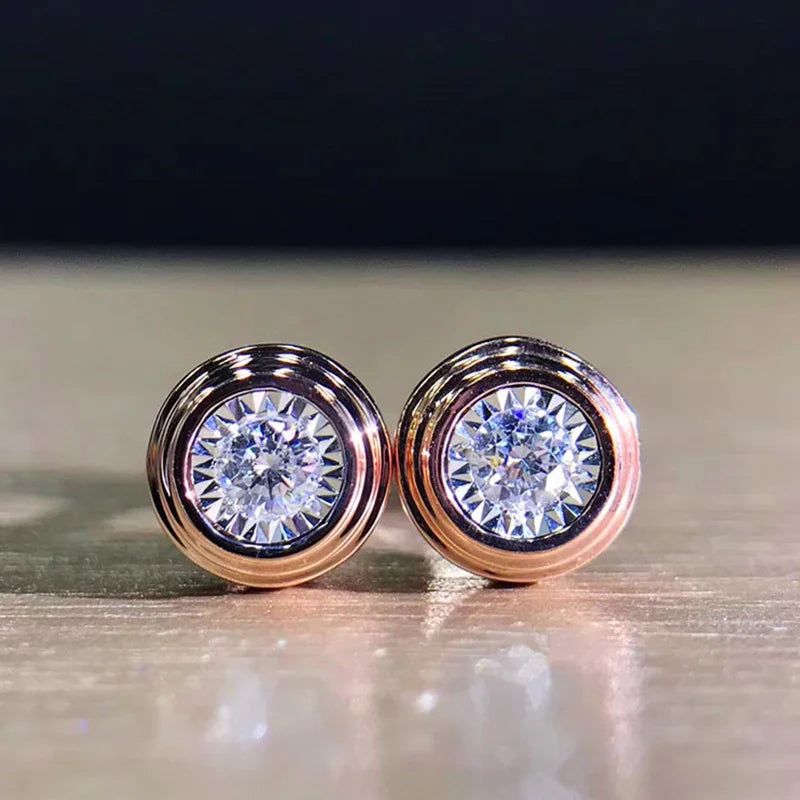 Huitan Classic Stud Earrings | Round White CZ Simple Design for Couples