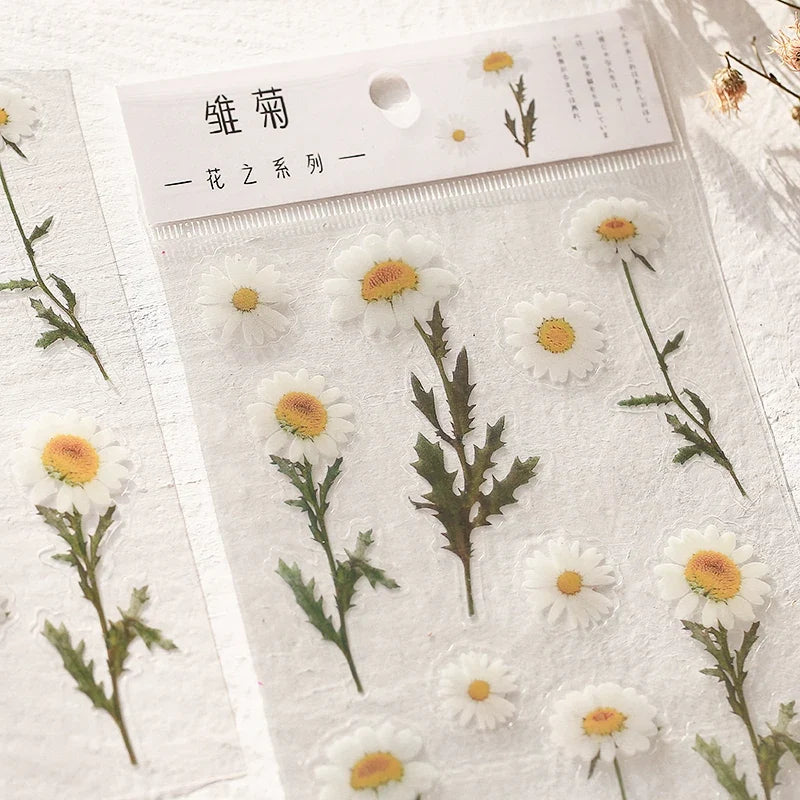 Yoofun Daisy Clover Babysbreath Fern Transparent PET Stickers | Floral Plant Sticker Set for Scrapbooking and DIY Crafts