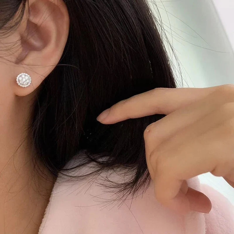 Dainty Round Cubic Zirconia Stud Earrings for Women | Classic White CZ Push-Back Earrings