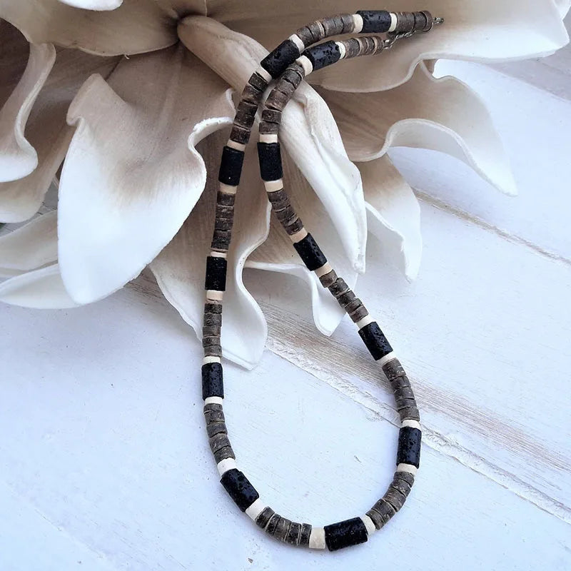 Men's Beaded Wood Beach Necklace | African Inspired Surfer Jewelry