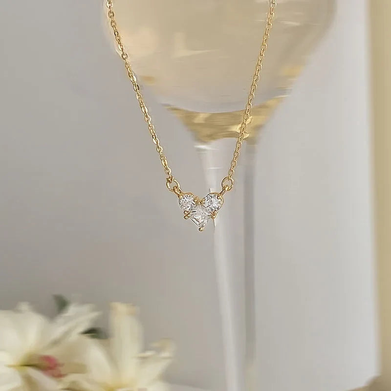 Silver Color Zircon Heart Necklace | Women's Shiny Clavicle Chain Jewelry