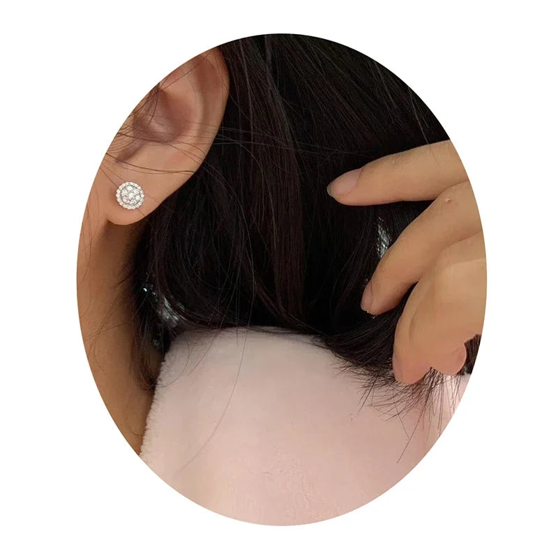 Dainty Round Cubic Zirconia Stud Earrings for Women | Classic White CZ Push-Back Earrings