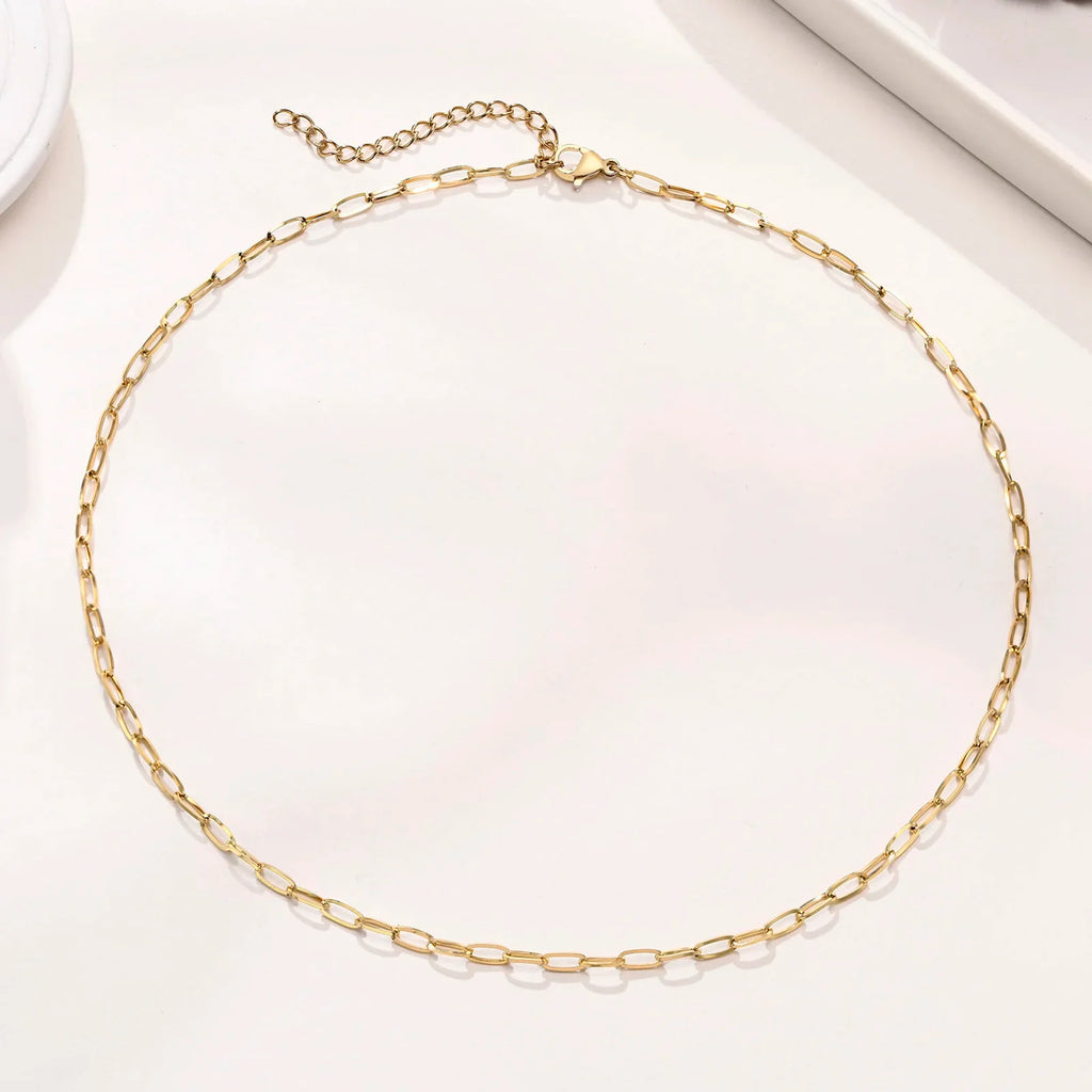 Rose Gold Paperclip Chain Necklace | Stainless Steel Rectangle Link Choker for Women