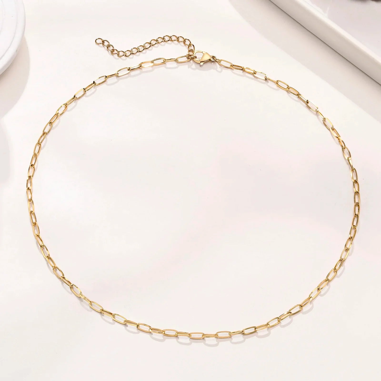 Rose Gold Paperclip Chain Necklace | Stainless Steel Rectangle Link Choker for Women