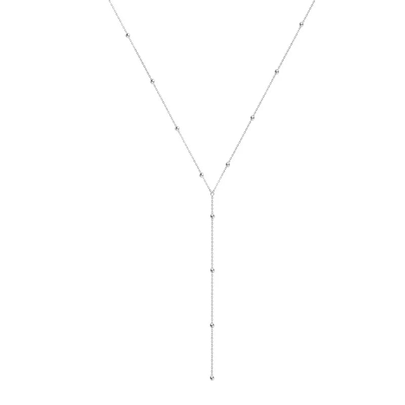 Silver Bead Chain Necklace | Simple Tassel Clavicle Chain for Women