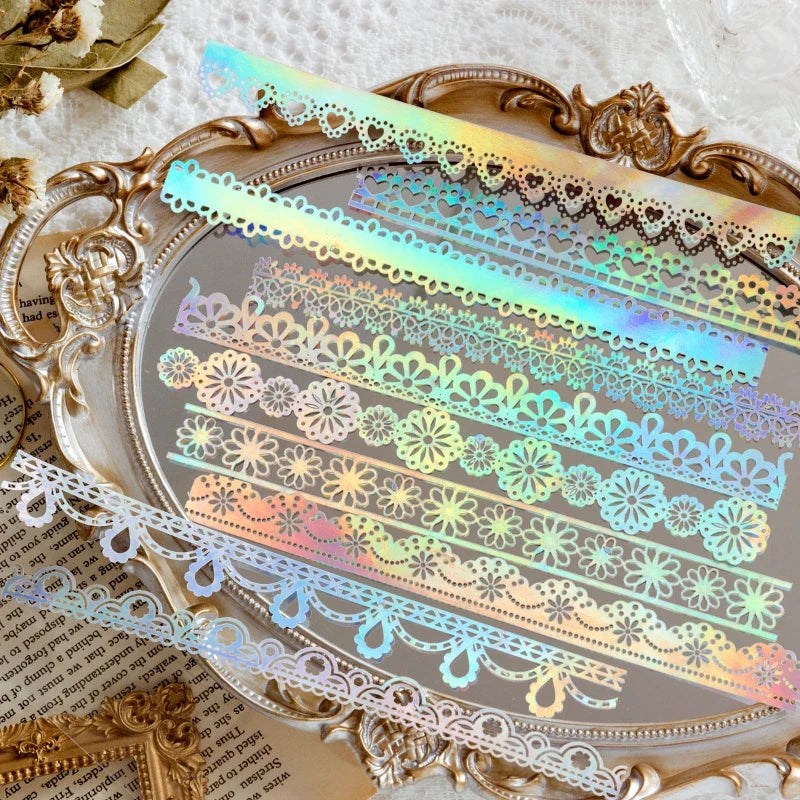 Yoofun 10pcs Vintage Gliding Stickers | Gold Flower Butterfly Lace Scrapbook Paper