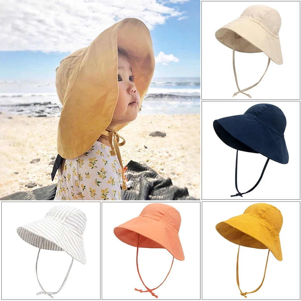 Big Brim Baby Sun Hat | Cotton Linen Kids Bucket Hat for Girls Boys