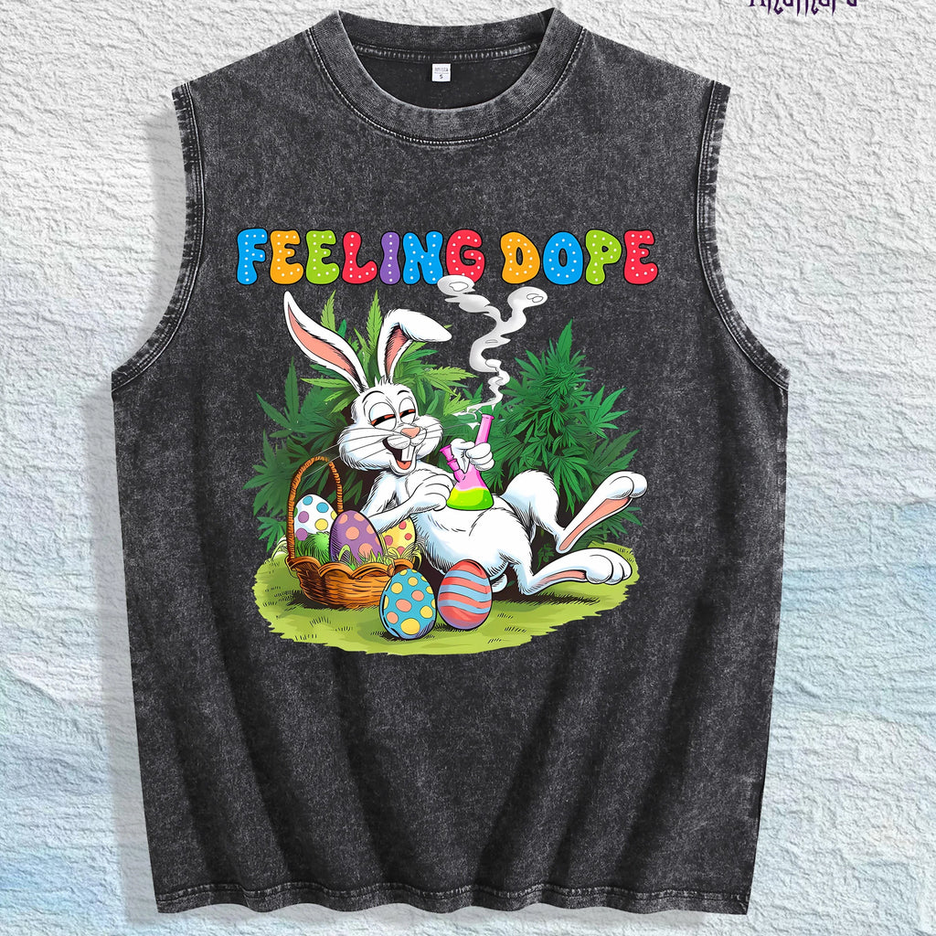 FEELING DOPE Bunny Graphic Washed Vest US Warehouse 3 Colors Cotton Tank