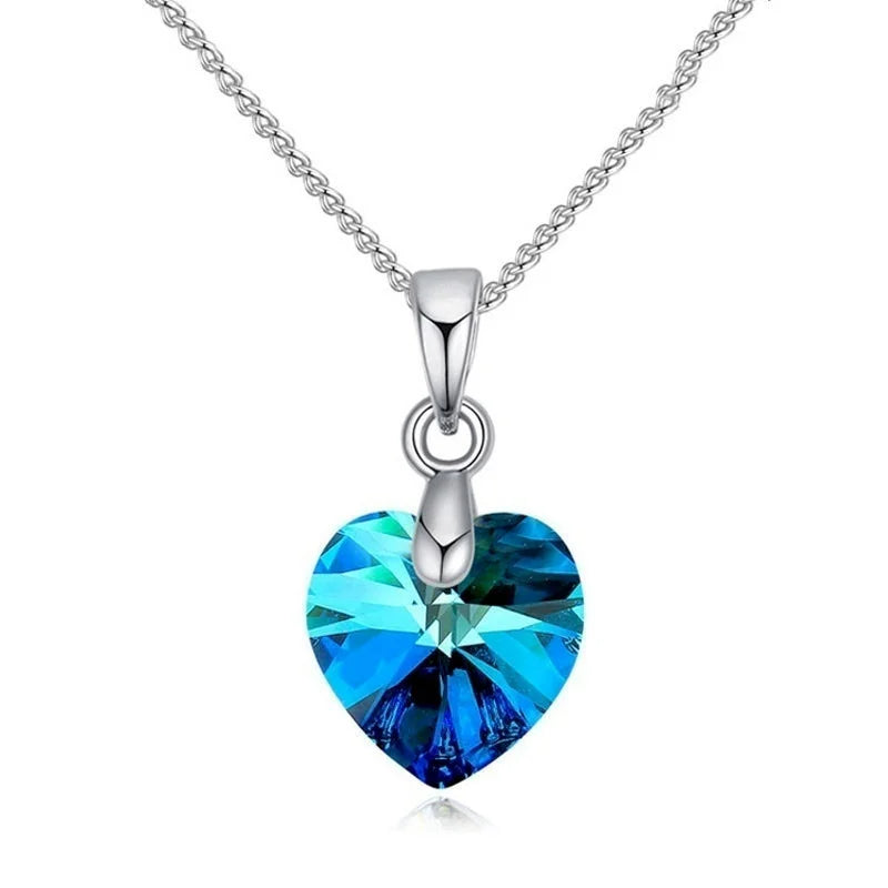 Crystal Heart Pendant Necklace | Silver Chain Jewelry for Women
